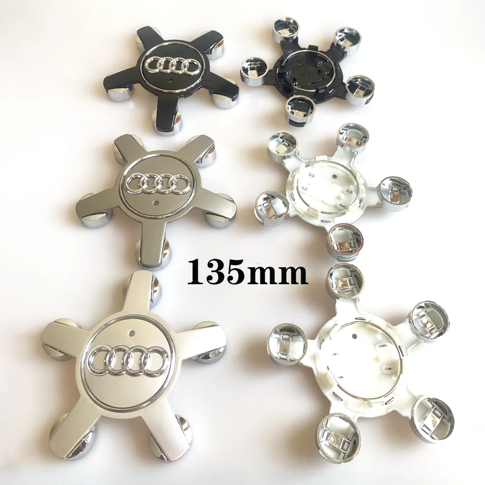 4pcs 135mm 5 Spoke New Grey Black Wheel Center Caps Hubcap Emblem Cover For Audi A4 A5 A6 A7 A8 Q5 R8 S4 S5 4F0601165N