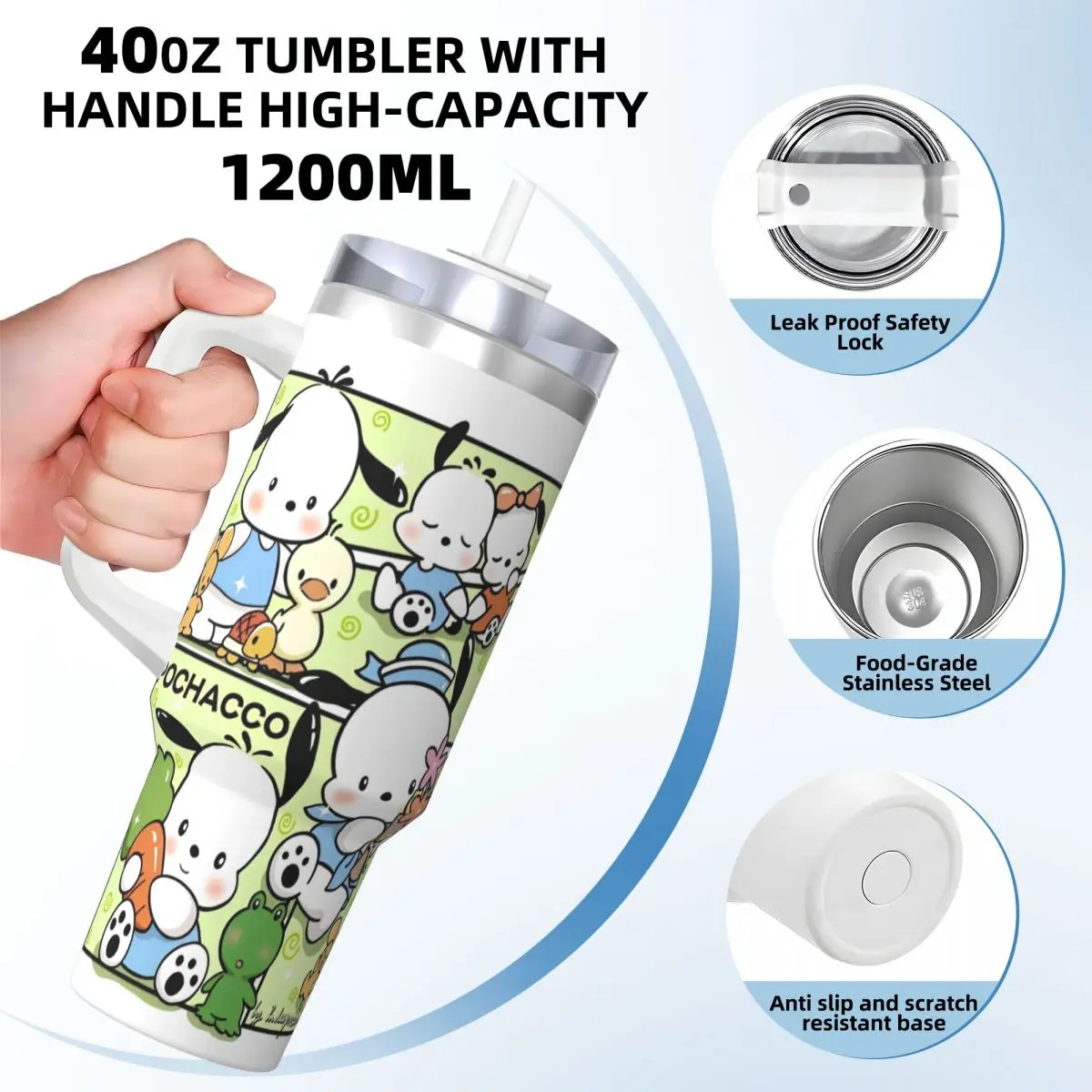 Pochacco Stainless Steel Tumbler Driving Mugs Cup Large Coffee Mug Leakproof Hot Drinks Milk Tea Water Bottle