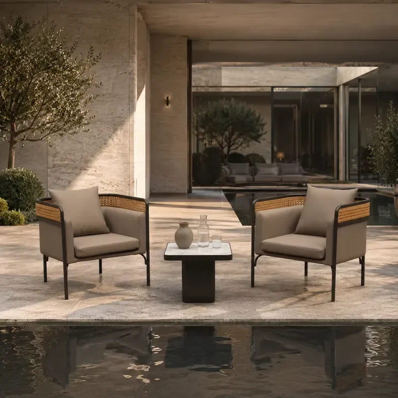 Modern All Weather Outdoor Aluminum PE Wicker Garden Sofa Custom Architectural Sofa Set for Hotel Park Villa Courtyard