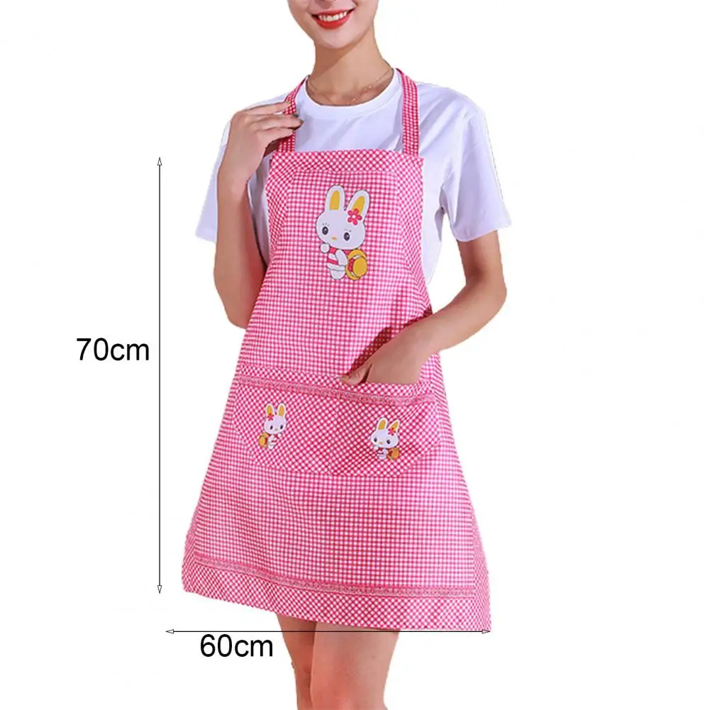 Kitchen Apron Sleeveless Waterproof Oil-proof Adjustable Double Pocket Cartoon Rabbit Adults Lady Women Apron Household Supplies