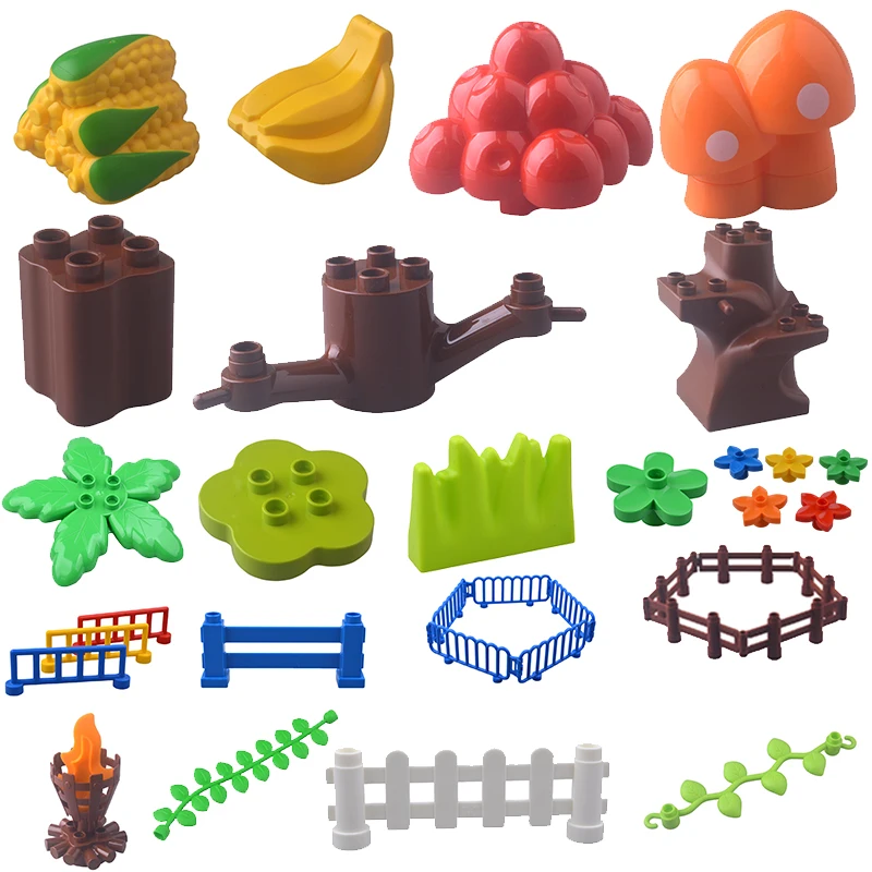 Big Size Building Block Plant Fruit Accessorie Flower Grass Tree Stump Adornment Farm Compatible Large Plates Brick childre  Toy