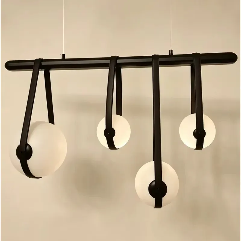 Modern Black Wood Acrylic Spherical Chandelier Large Size Creative Decorative Lighting Fixture 220V Simple Style Ceiling Lamp