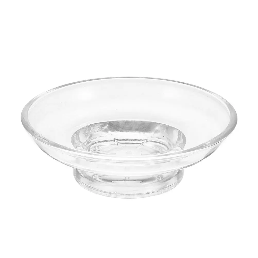 

Clear Glass Soap Dish Round Holder Bathroom Kitchen Sink Non Slip Base Easy Clean Frosted Tray Bar Soap Dispenser Shower