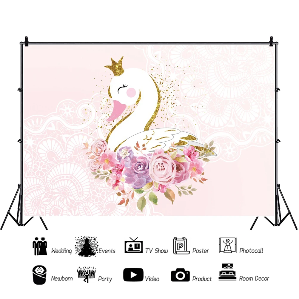 Yeele Pink Swan Princess Newborn Baby Girl Birthday Photography Backdrop Photographic Decoration Background For Photo Studio