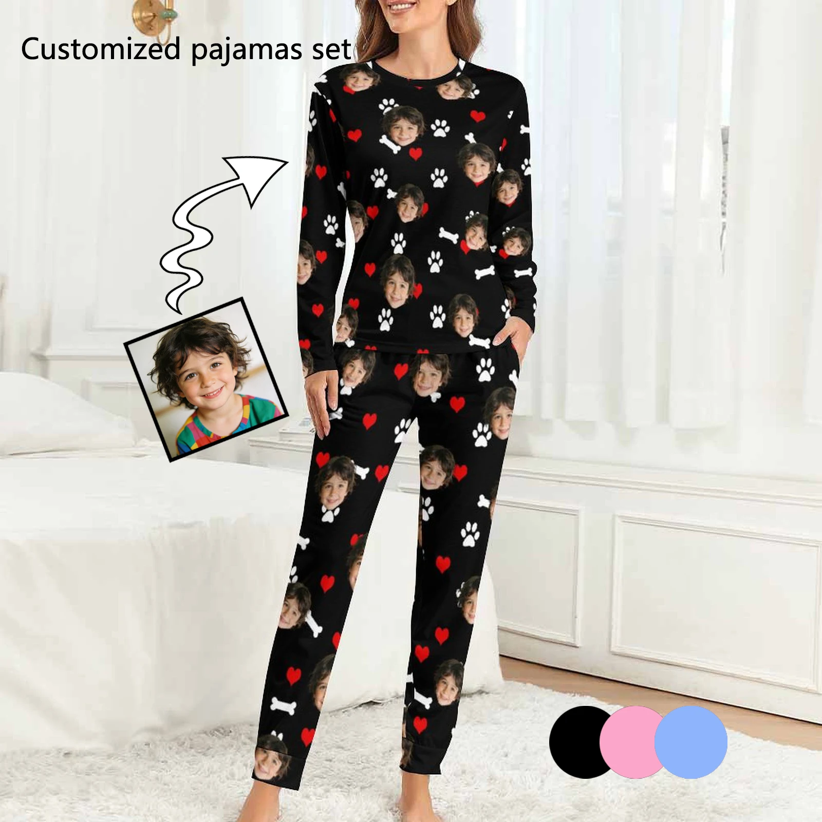 

Customized women's pajamas set personalized face avatar pajamas Valentine's Day gift