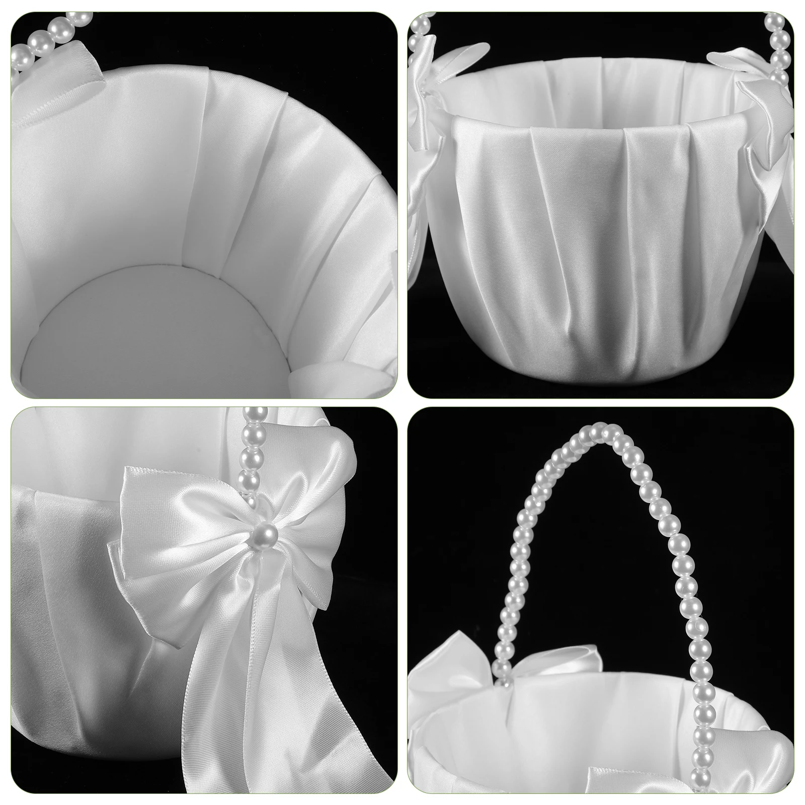 

1pcs Pearl Handle Flower Girl Baskets White Cloth Bride Wedding Party Decoration Cute Kids Basket with Foldable Design