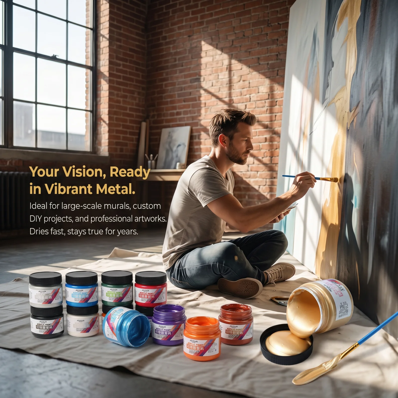 100ml Metallic Acrylic Paint, High Coverage Quick Drying Art Supplies for Canvas, Ceramic, Wood & DIY Crafts