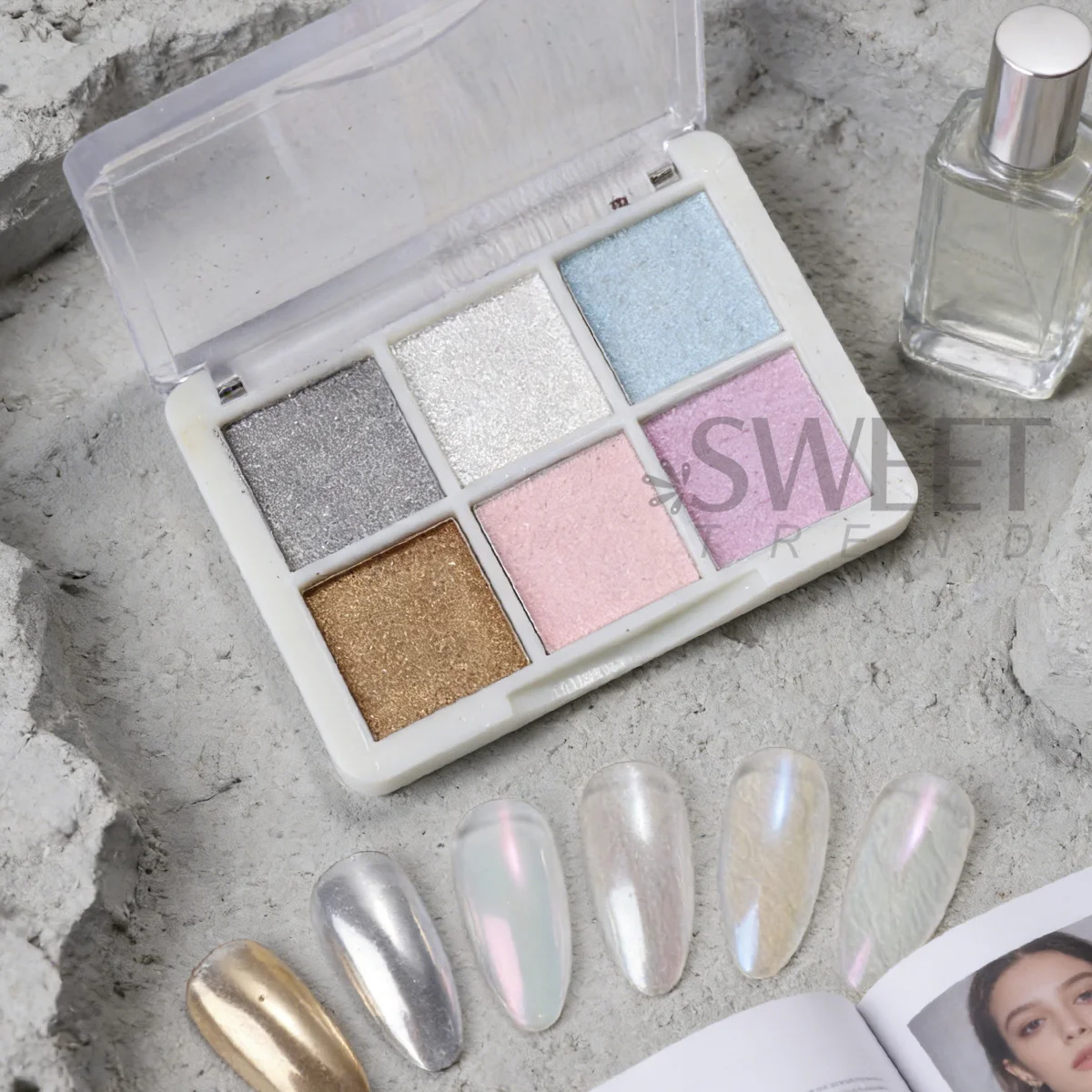 6色 マジックミラー ソリッドネイルパウダー 顔料 メタリックゴールド シルバー ラビングダスト マーメイド オーロラ エレガント フラッシュ マニキュア グリッター