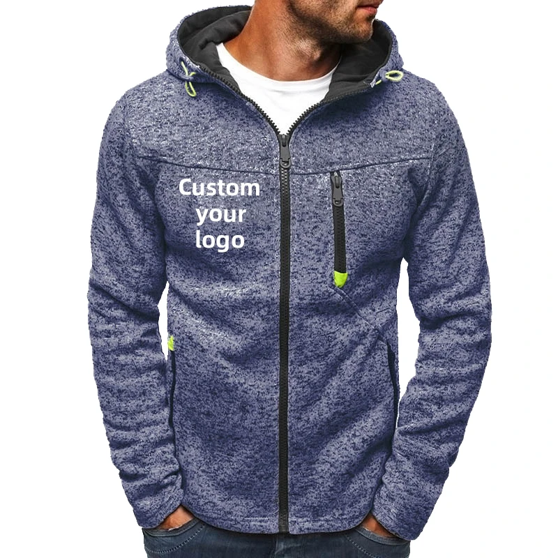 Custom Your Logo Men Hoodies Outdoor Hooded Sweatshirt Coat Jacket Autumn Long Sleeve Slim Fit Casual Sport Zipper Jacket