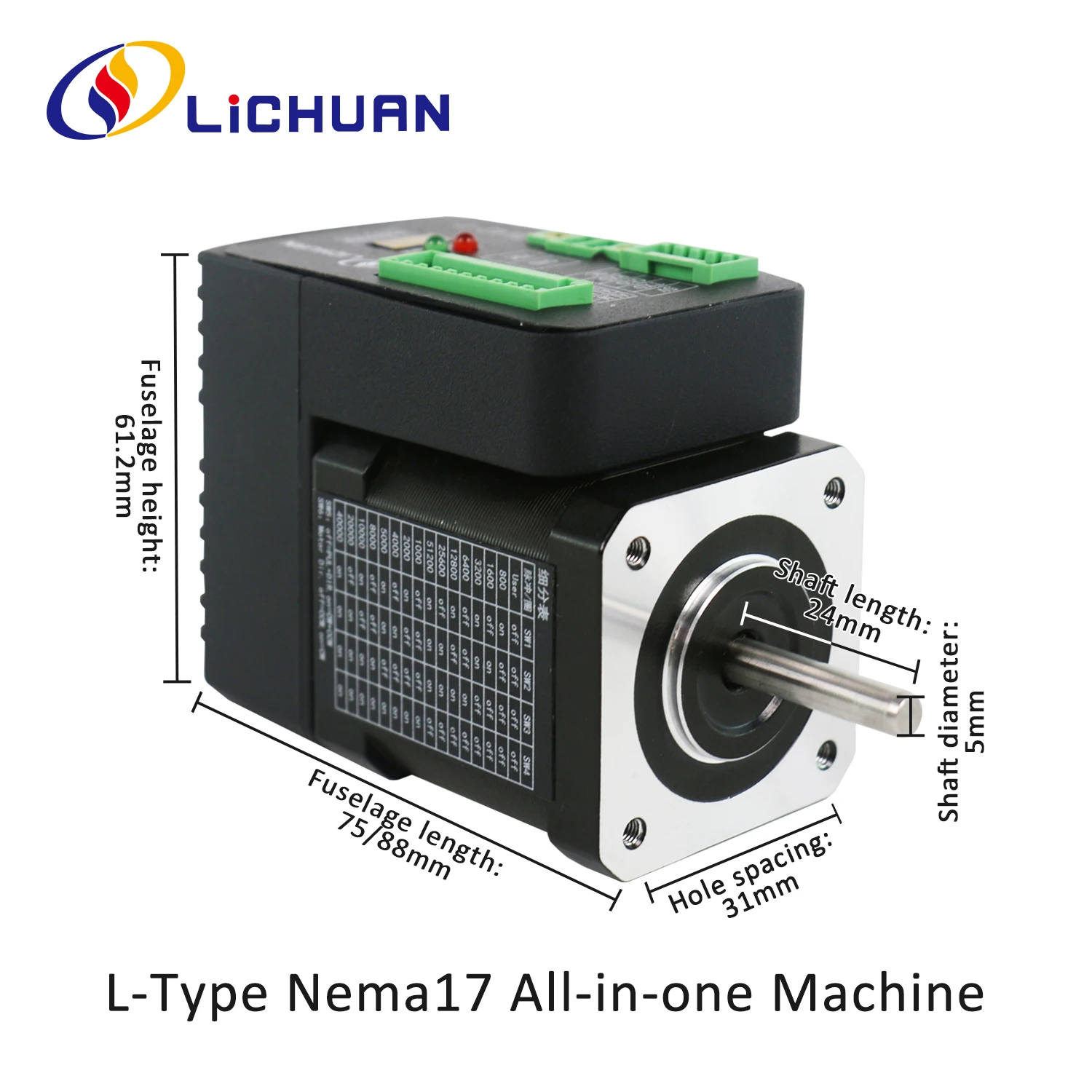 Lichuan CNC 기계용 오픈 루프 통합 스텝퍼 모터 드라이버, 2 상 Nema17 통합 스텝퍼 모터, 0.4N.m, 0.8N.m, 24V, 2.5A