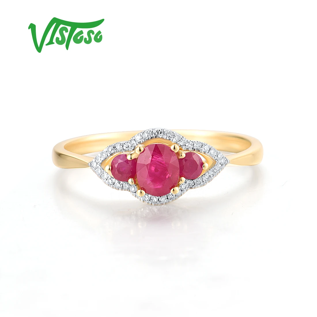 VISTOSO Pure 14K 585 Yellow Gold Rings For Women Sparkling Diamond Ruby/Emerald/Blue Sapphire Exquisite Wedding Fine Jewelry