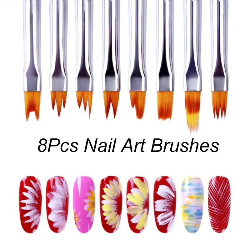 

8Pcs Acrylic Nail Art Line Painting Pen DIY Nail French Brush Flower Patterns Drawing Pen UV Gel Brushes Manicure Tools Set