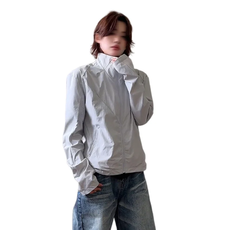 2026 Summer Men Original Yarn UPF Protection Jacket Stand Collar Mesh Breathable Cycling Sports Thin Outdoor Windbreaker Coat