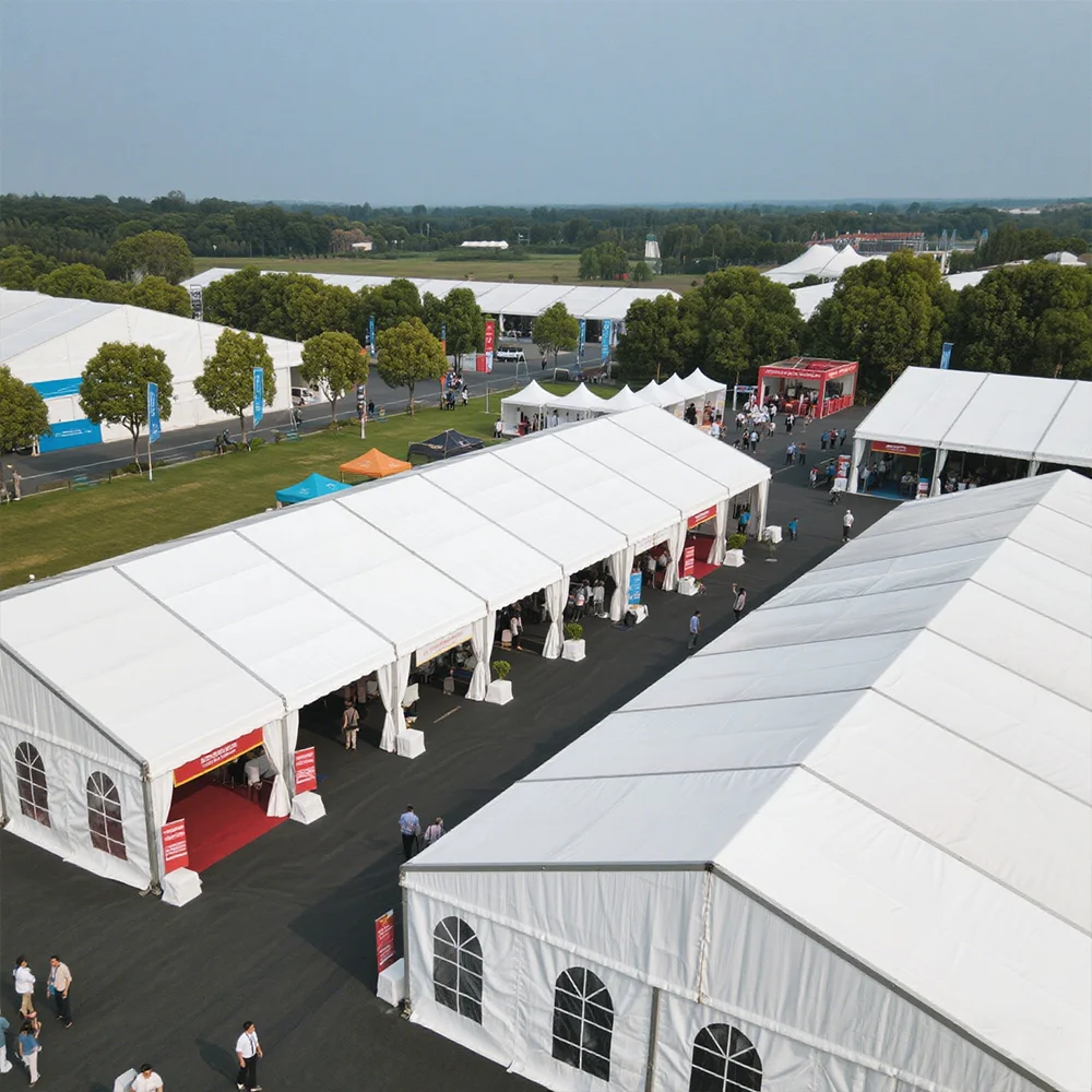 Custom Large Clear Span Marquee Tent Aluminum Frame Luxury Glass Wall Outdoor Event Wedding Exhibition Trade Show Tent Design