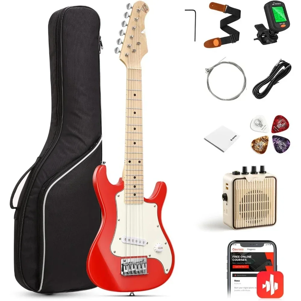 30 Inch Kids Electric Guitar Beginner Kits ST Style Mini Electric Guitar with Amp, 600D Bag, Tuner, Picks, Cable, Strap