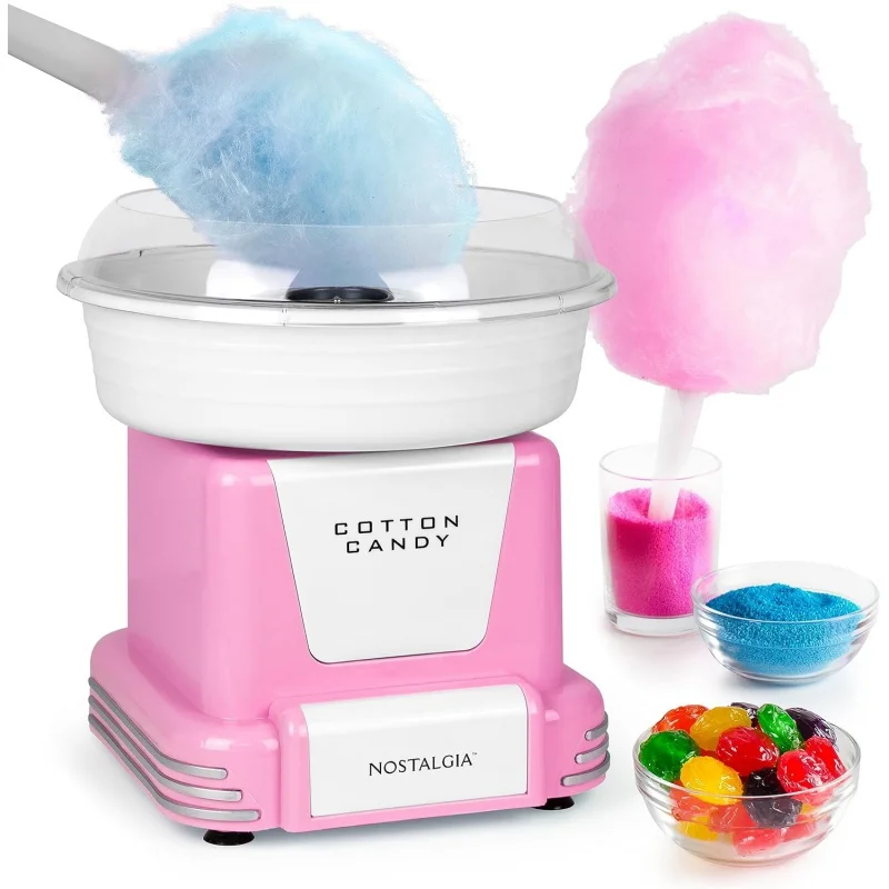 Cotton Candy Machine - Retro for Kids with 2 Reusable Cones, 1 Sugar Scoop, and 1 Extractor - Pink