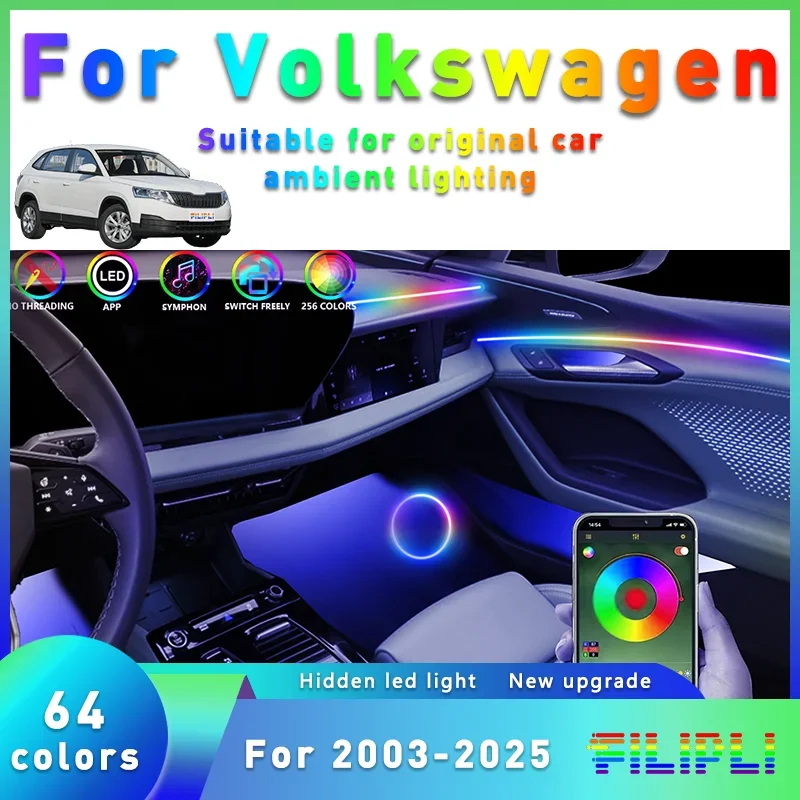 

For Volkswagen T-ROC ID.4 T-Cross ID.7 PASSAT RGB 64 213 Tint Lullaby Acrylic APP Streamer Atmosphere Lamp Bundle For Cars