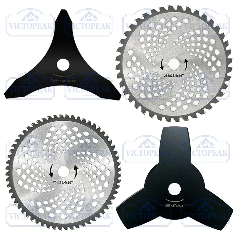 Brush Cutter Blade 3 Teeth Round/Pointed 255mm-40T/60T Quenched Blade Weed Cutter Replacement Part Garden Power Tool Accessories