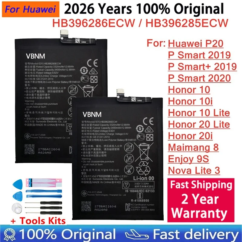 HB396286ECW Battery For Honor 20 10 Lite 20i 10i For Huawei P20 P Smart 2020 2019 Enjoy 9S Nova Lite 3 Batteries HB396285ECW