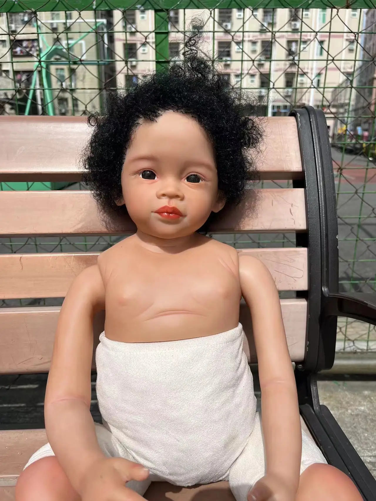 FBBD Customized Limited Supply 32inch Reborn Baby Meili With Dark Skin Curly Short Hair Painted Kit DIY Part Christmas GIft