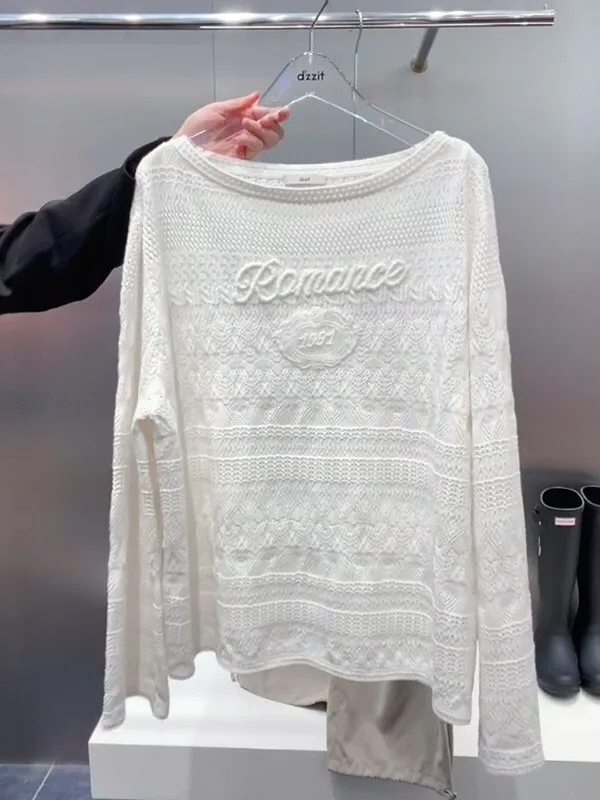 

Ele Hollow out Design Knitted Cover up Top Women's Casual Loose Fit Long Sve Spring New Sle Versatile Comfortable