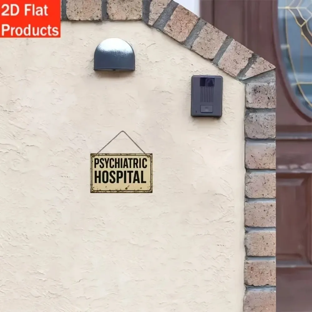 2D Vintage Psychiatric Hospital Art Metal Tin Sign, Irregular Shaped Wall Decor for Home Bar Garage
