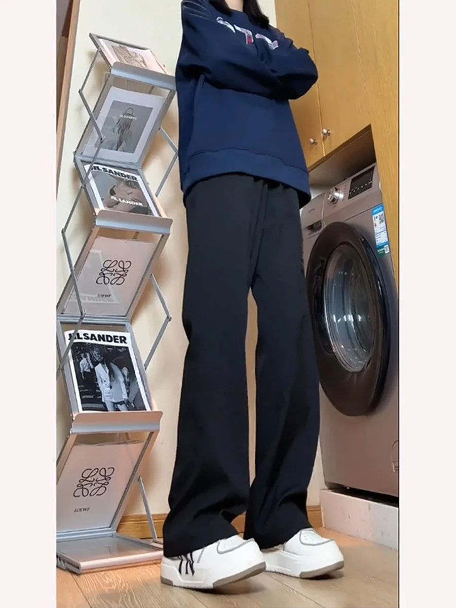 

Bla Men's Straight Leg Pants Autumn Winter American Sle Casual High Waist Slim Fit Trousers Drapey Polyester Fiber