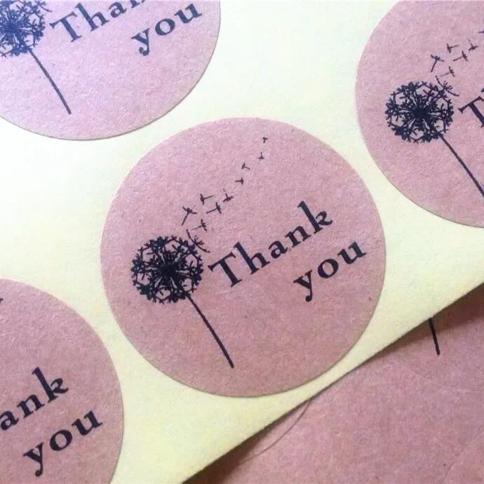 100PCS Thank you Self-Adhesive with trees  Kraft Baking seal Stickers Gift sticker Label Round Labels FOR DIY Paper Bag