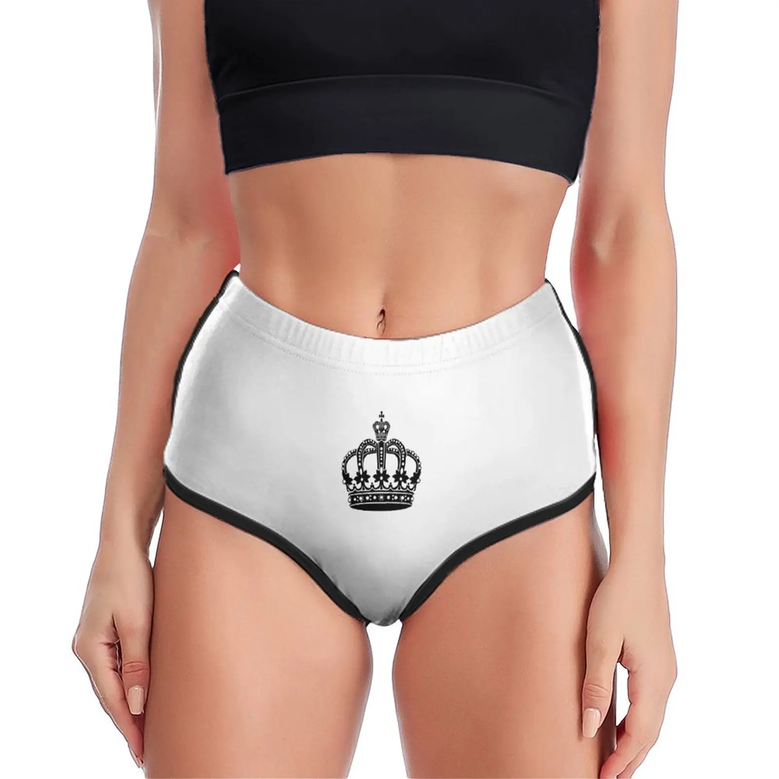 Retro Black Crown Pattern Women's High Waist Shorts Elastic Tight Summer Beach Swimsuit Yoga Fitness Shorts