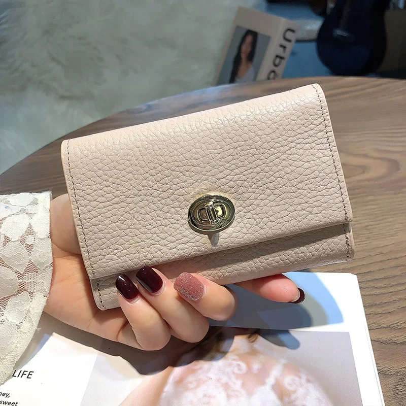 

Women Korean Style Genuine Cowhide Small Wallet Card ID Holder Small Item Storage Short Purse Real Leather Top Quality Gift 7Z