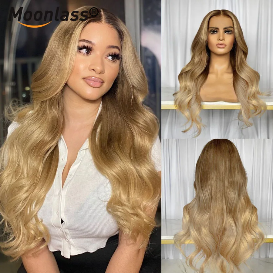 

Ombre Honey Blonde Wig 100% Human Hair Glueless 180% Density Ash Blonde Natural Pre Plucked Remy Wigs 13x6 Lace Frontal Wigs