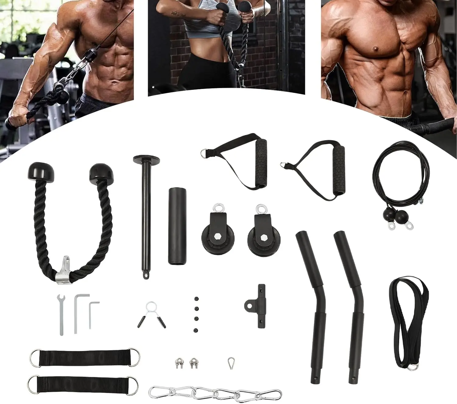 نظام بكرة الكابلات باللون الأسود شديد التحمل - سعة تحميل 264.55 رطلاً، بكرات نايلون صامتة ومقابض مضادة للانزلاق، تدريب متعدد العضلات #5