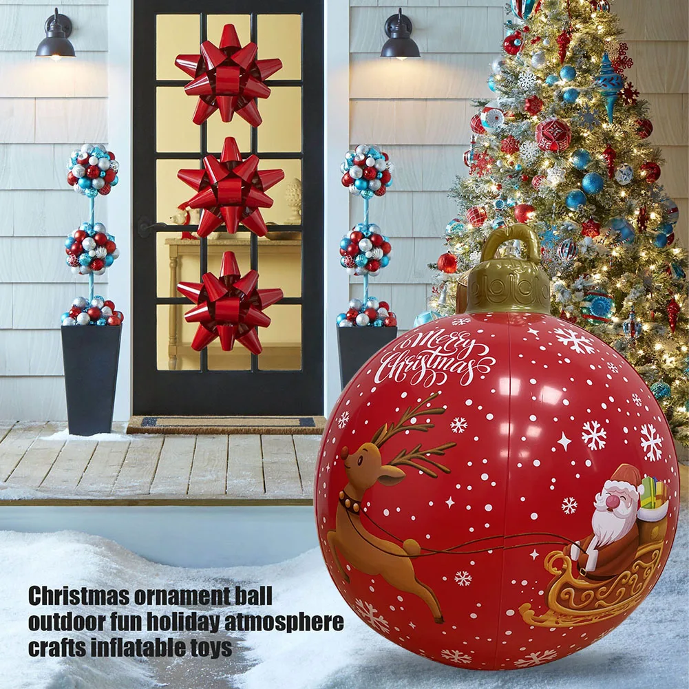 60cm Outdoor Christmas Inflatable Decorated Ball PVC Giant Big Large Balls Xmas Tree Decorations Toy Ball Without Light