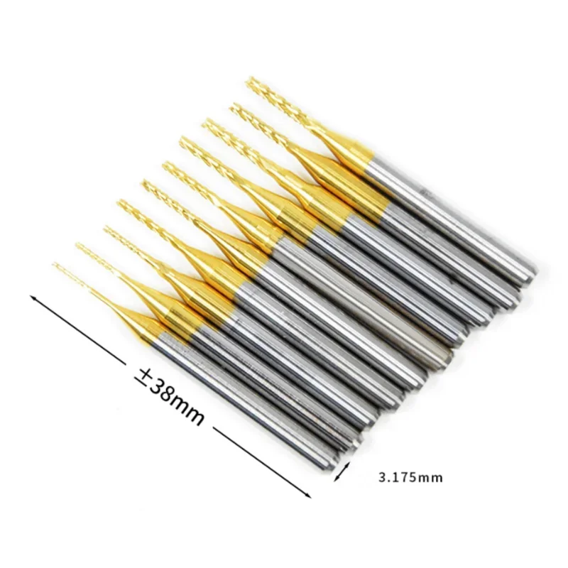 10pcs PCB Milling Cutter  TiN Coated 0.8-3.175mm set CNC Milling Bit 3.175mm （1/8）Shank Carbide End Mill for PCB Machine