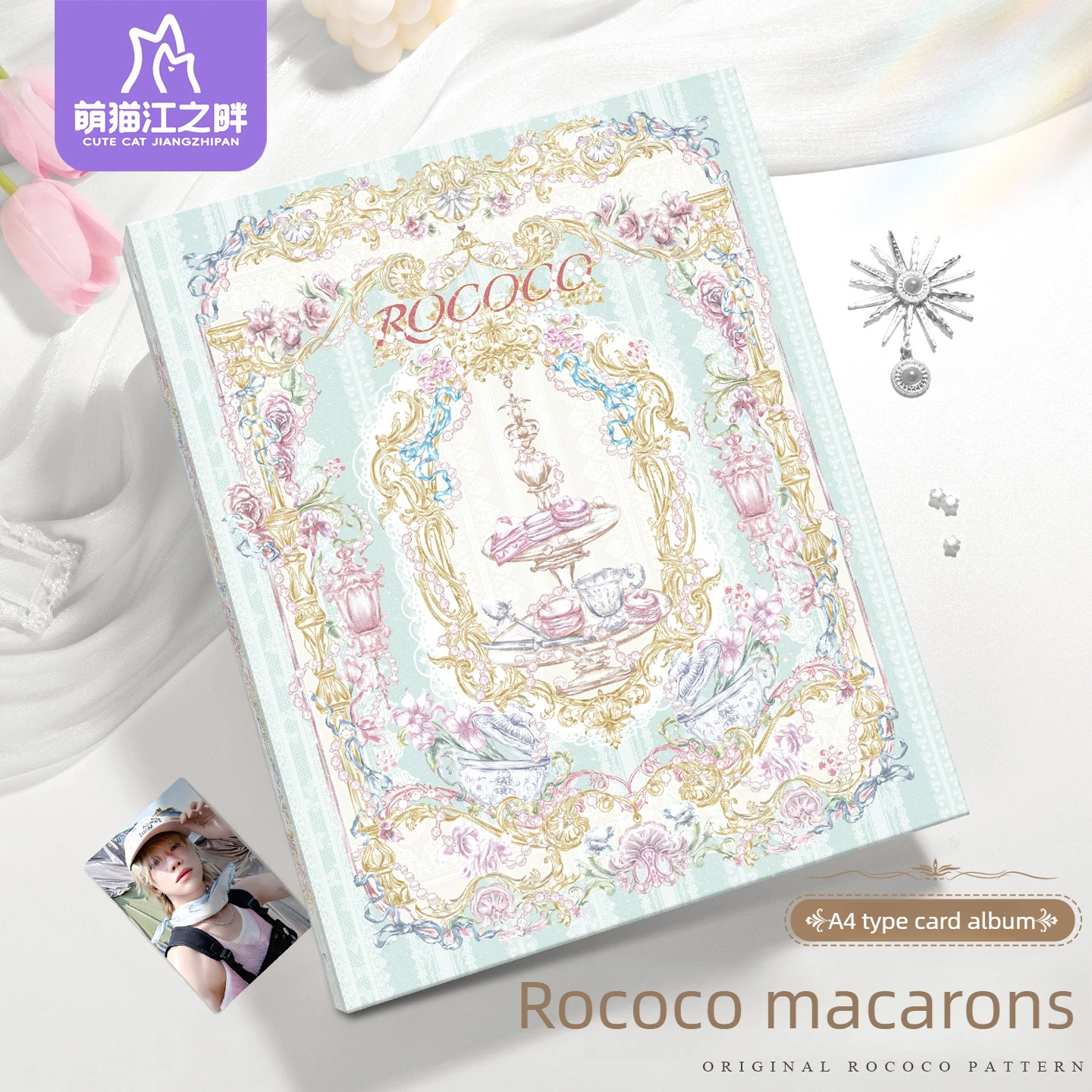 Rococo Macaron A4 Photocard Binder 3 Inch O-Ring Kpop Idol Card Album Hard Cardboard for Polaroid Photo & Kpop Album Storage