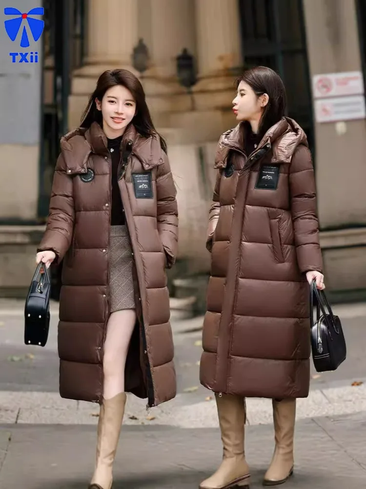 Down Cotton jacket women's knee length Korean thick loose casual winter cotton coat hooded quilt style bread jacket