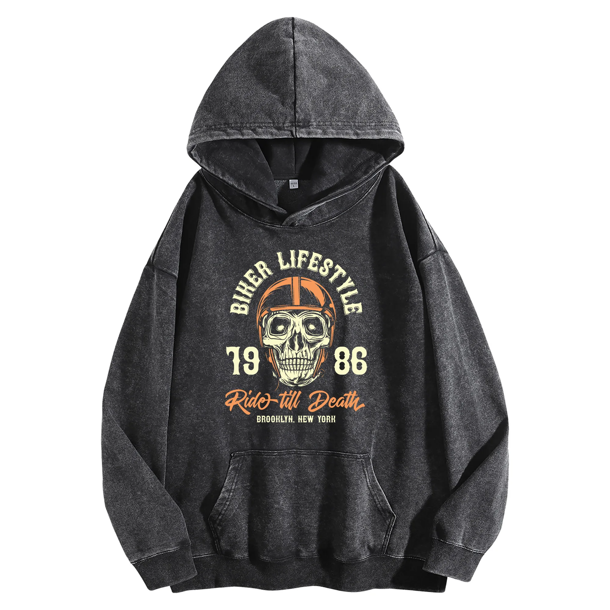 BIHER LIFESTYLE جرافيك طباعة 400G خمر غسلها هوديي للجنسين المتضخم الشارع الشهير البلوز مجموعة الخريف/الشتاء #3