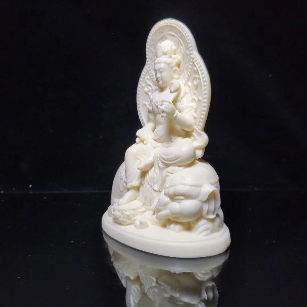 Tagua Nut Vegetable Carved Samantabhadra Bodhisattva Statue Home Desktop Decor