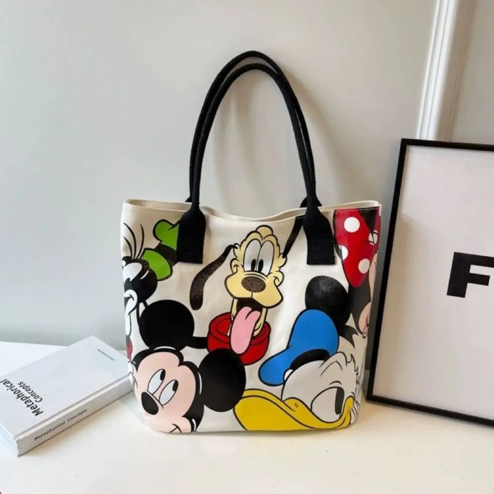 Disney Mickey Goofy Donald Duck New Cute Creative Cartoon Print Personalized Fashion Large Capacity Portable Shoulder Canvas Bag