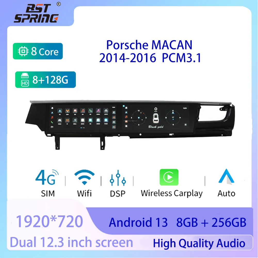 

Автомобильный радиоприемник с двойным экраном 12,3 дюйма для Porsche Macan 2014-2016 Pcm3.1 Carplay Android Мультимедийный видеоплеер WiFi BT5.0
