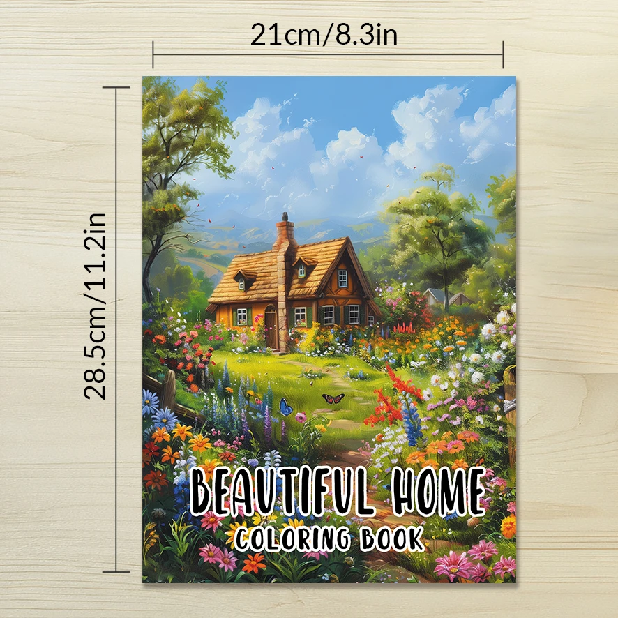 House Beautiful Coloring Book for Adults - 8.3x 11.2 Inch 32 Page Coloring Book - Helps Reduce Stress and Ease Emotions