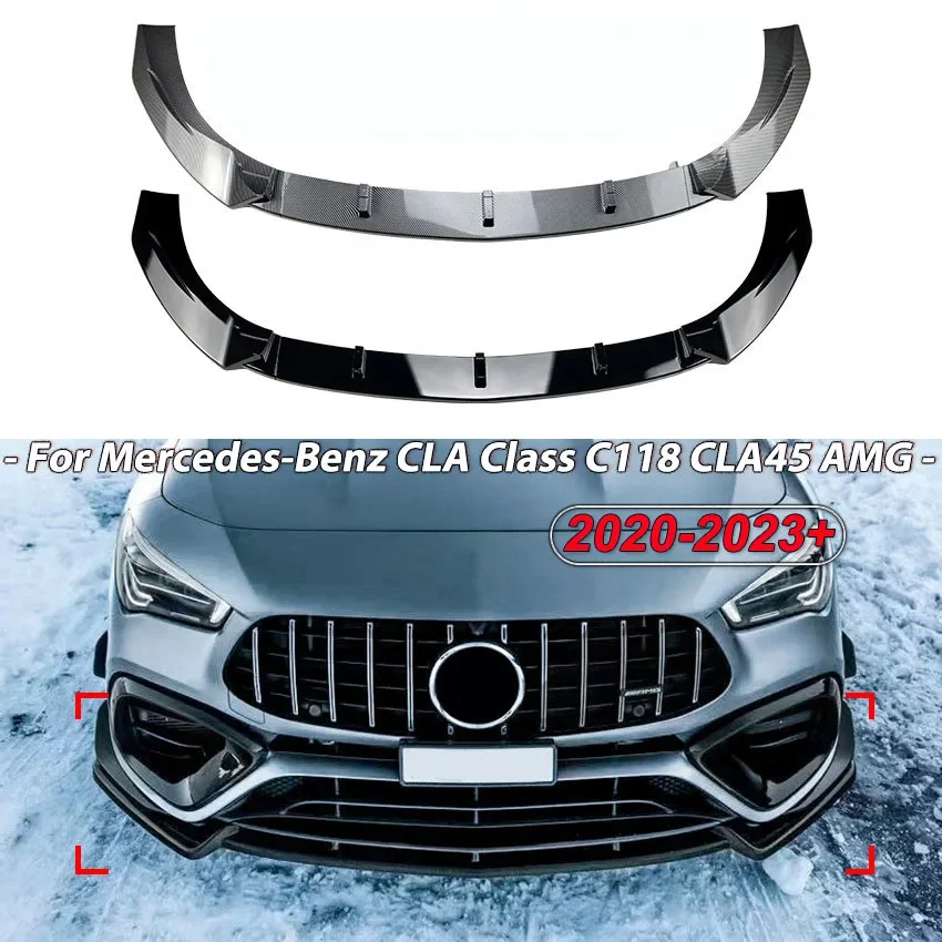 For Mercedes-Benz CLA Class C118 CLA45 AMG 2020-2023+ Car Front Bumper Spoiler Lip Kit Diffuser Splitter Canard ABS Gloss Black