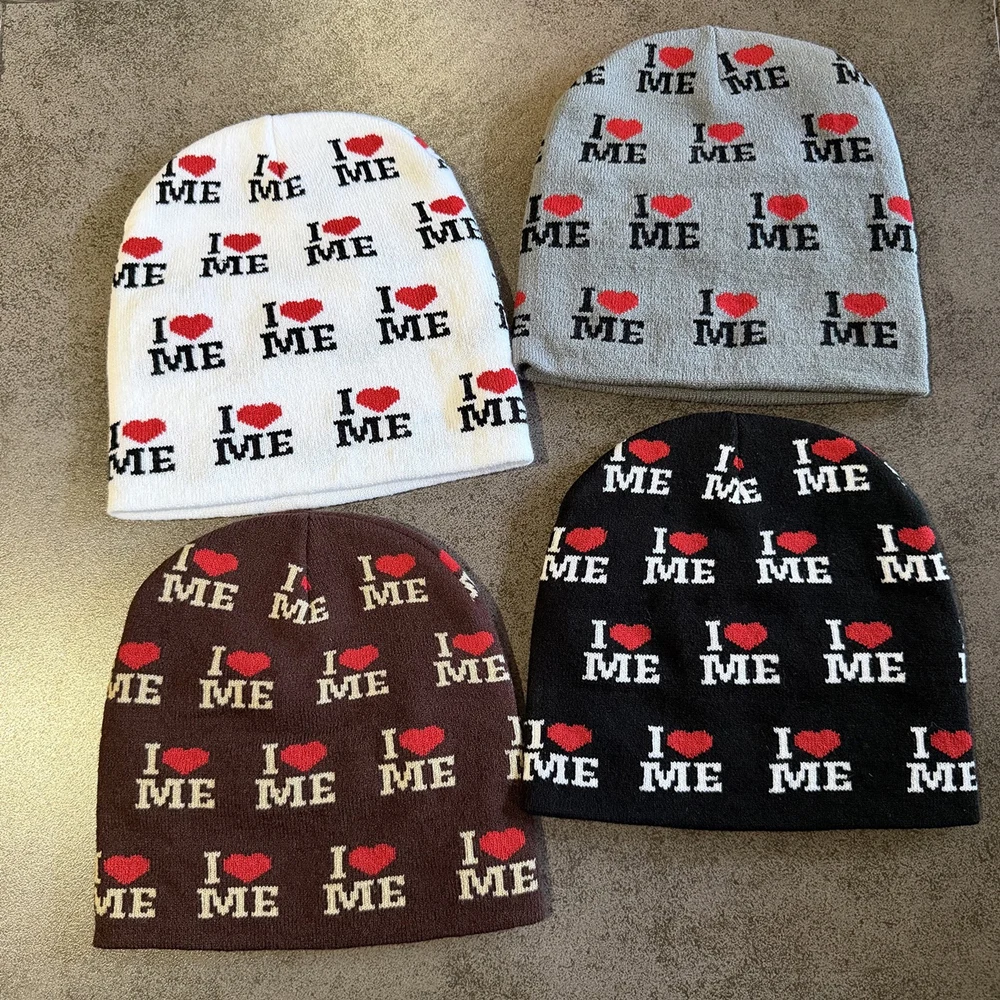 High Quality Letter Graphic Print Casual Hat Outdoor Cycling Daily Skullcap Winter Warm Stretchable Beanie Men Women