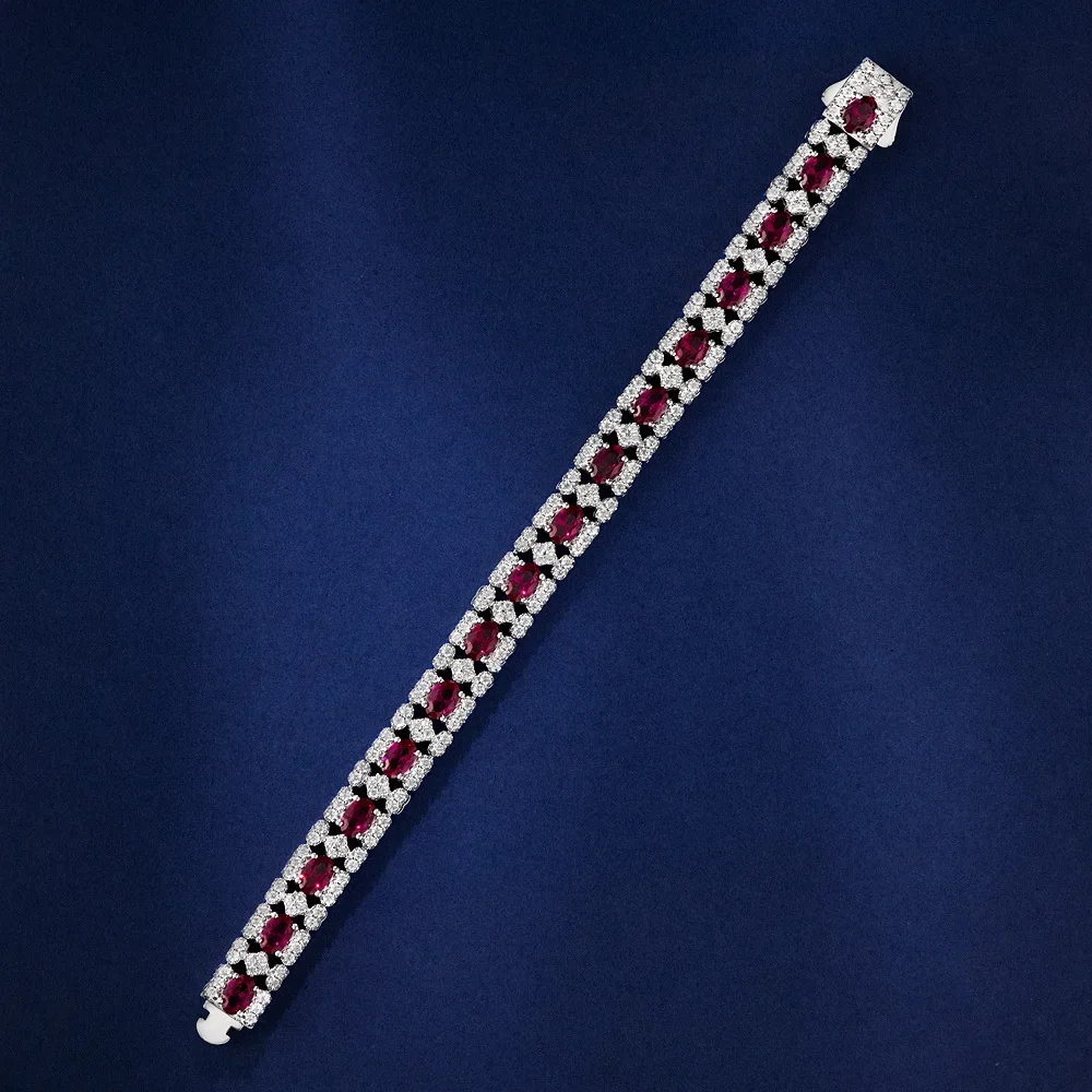 New Egg-shaped Red Corundum 4 * 6 High Carbon Diamond Buchelati Wind Full Bracelet 15-19cm Wedding