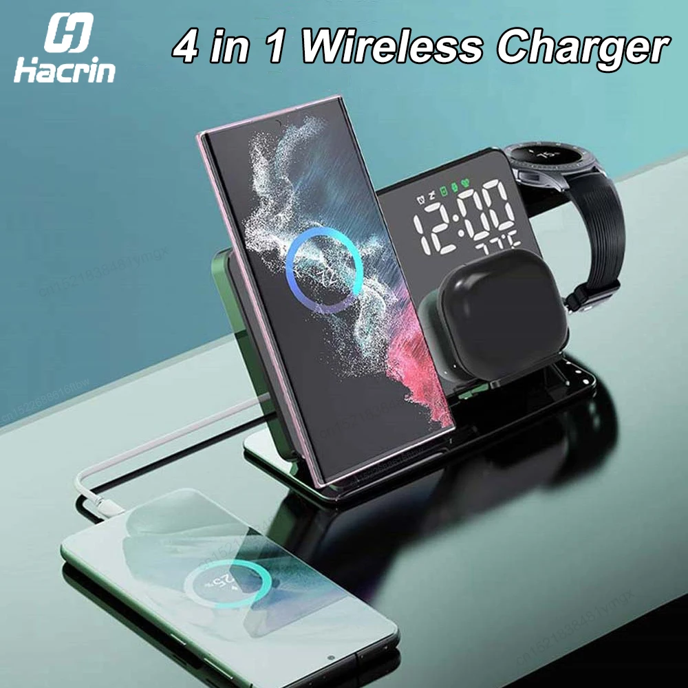 

Wireless Charger Stand for iPhone 15 14 13 12 Samsung S23 S22 Ultra 4 in 1 Fast Charging Dock Station for Galaxy Watch 5 4