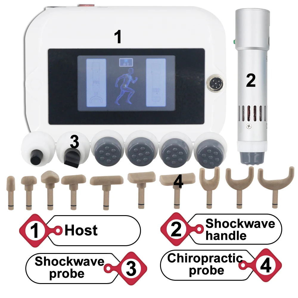 300MJ Shockwave Therapy Machine Pain Relief Body Massage 2in1 Shock Wave 1800N Electric Chiropractic Correction Gun ED Treatment