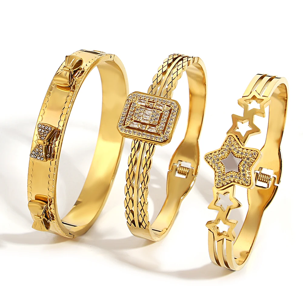 سوار أنيق بأحجار الراين مع غلاف أبيض للنساء من الفولاذ المقاوم للصدأ سلسلة ذهبية مجوهرات عصرية لعيد الحب