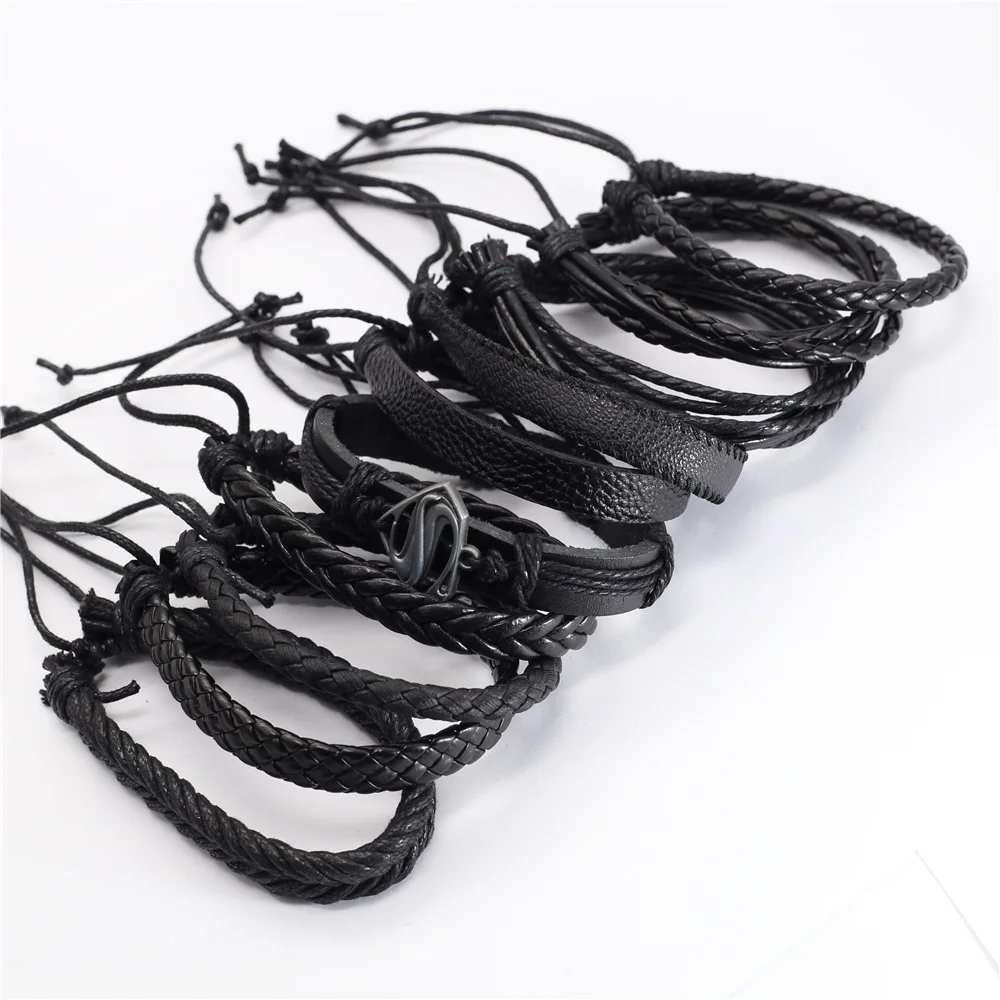 10 Teile/satz Schwarz Wrap Woven Neue Mode Handgemachte Männer Armbänder Männlichen Frauen Leder Armbänder Männer Armreif Großhandel Schmuck Geschenk – Detail 25