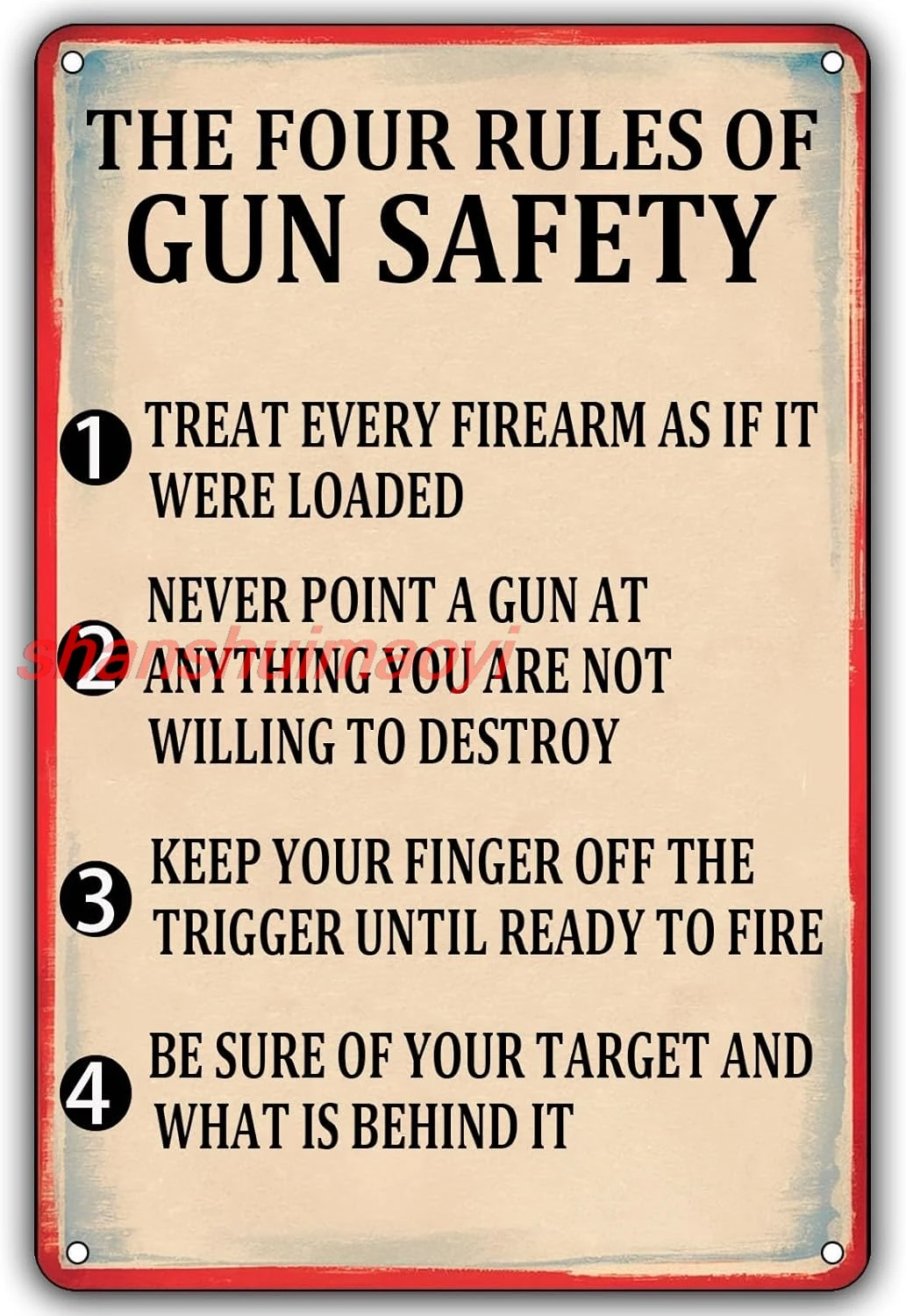 The Four Rules Of Gun Safety Vintage Tin Signs Treat Every Firearm As If It Were Loaded Rustic Tin Signs Military Poster f ASC