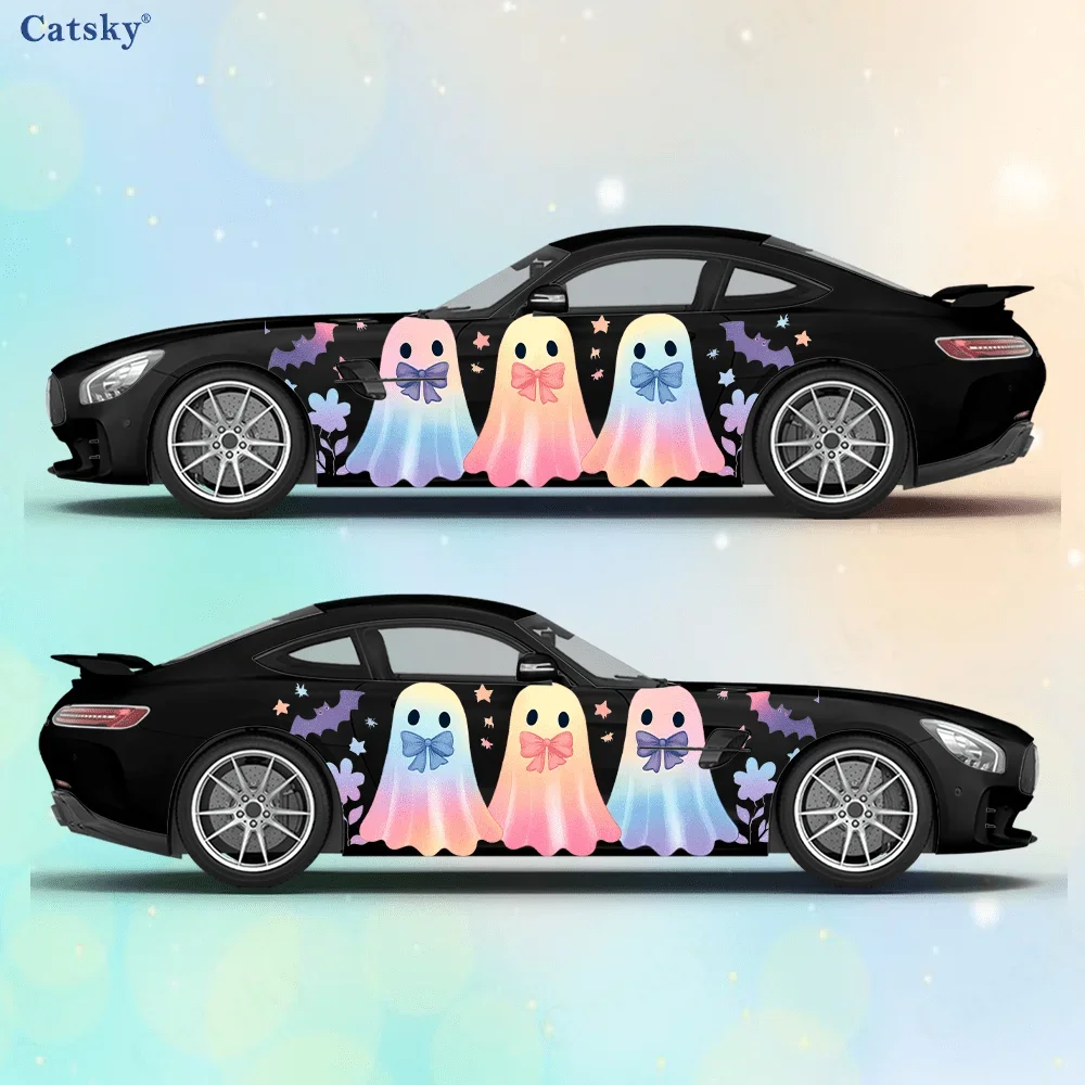 Colour Gradient Ghost Car Side Car Wraps, Self-Adhesive PVC Waterproof & Scratch-Resistant Stickers, Car Accessory Gift